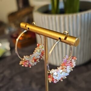 Elegant Floral Beaded Hoop Earrings